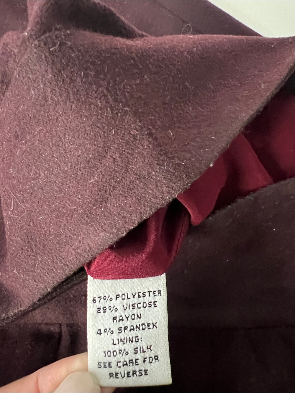ST. JOHN Burgundy Straight Leg Mid Rise Trouser Pants Silk Lined 2 / 26" $230 - Picture 7 of 7